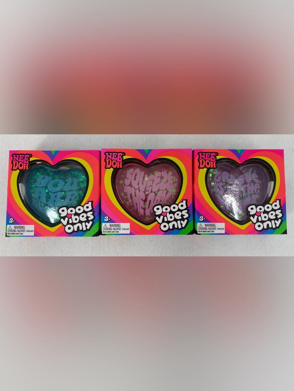 Nee Doh Good Vibes Only Heart Squeeze Toy Lot, Purple & Blue, Ages 3+